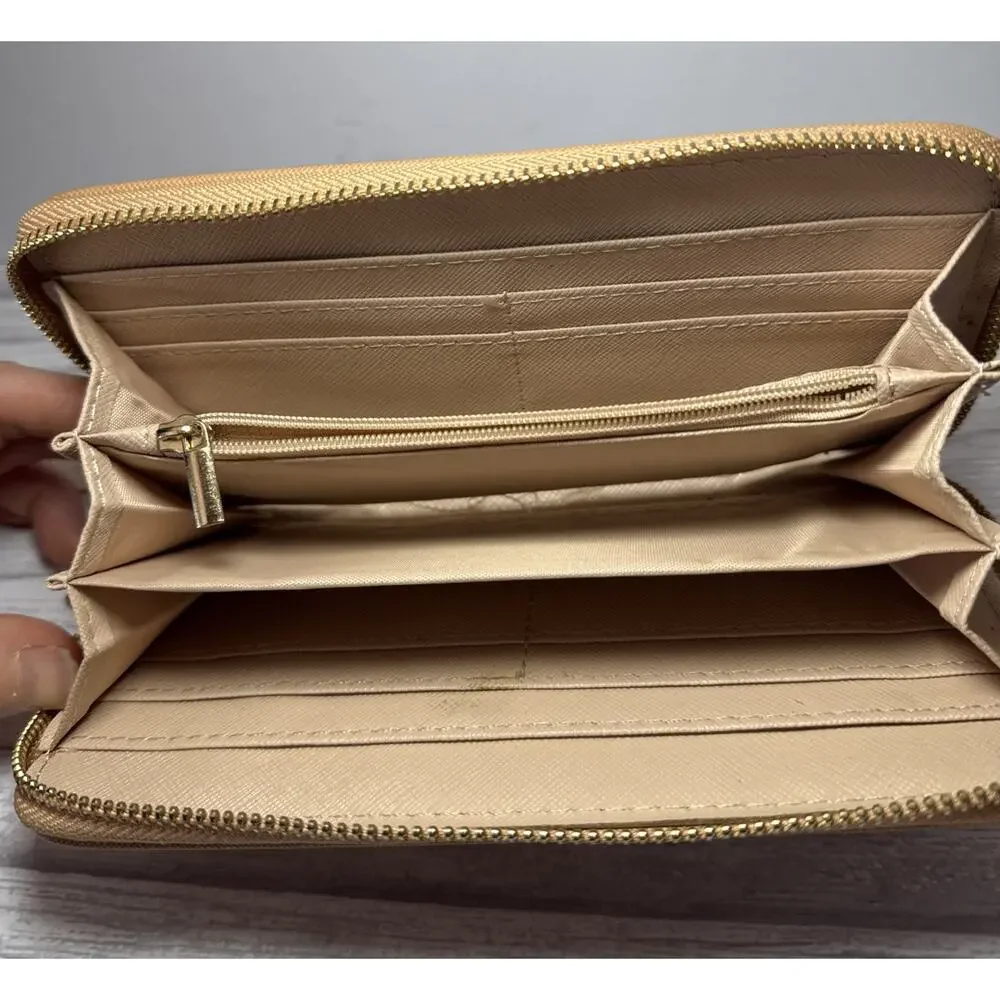 Dasein Woman Wallet Purse Zip Around Clutch Multiple Card Holders Tan